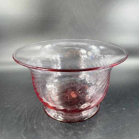 Hand Blown Optic Swirl Footed Bowl Dish Transparent Pink Glass Bowl Hand Made - Picture 16 of 16